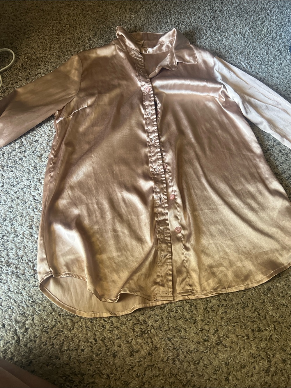 Zara Satin Button-Down Blouse - Rose Gold